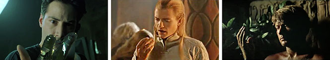 Neo (Matrix), Legolas (LOTR), and Captain Willard (Apocalypse Now), staring at their hands.