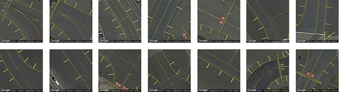 Runway lines from various New York ariports, identified by Terrapattern